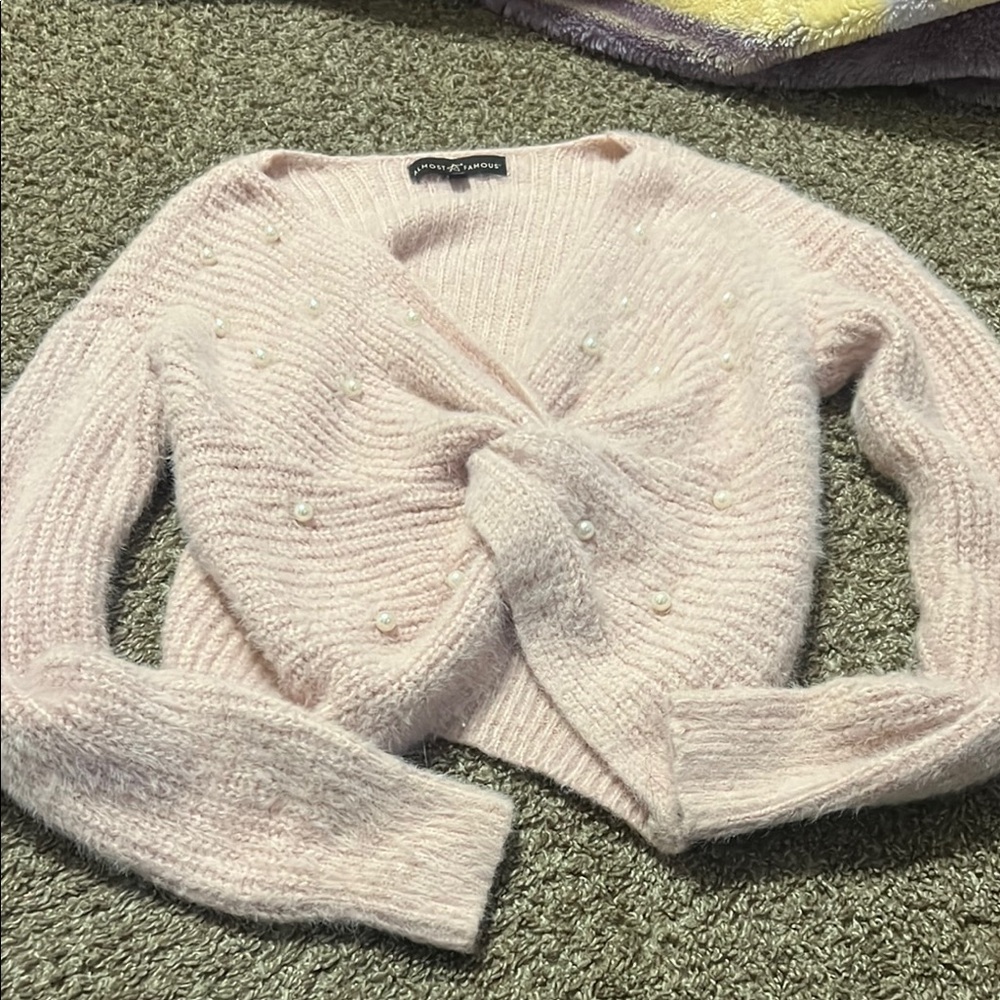 Pink Sweater with Pearl Accents